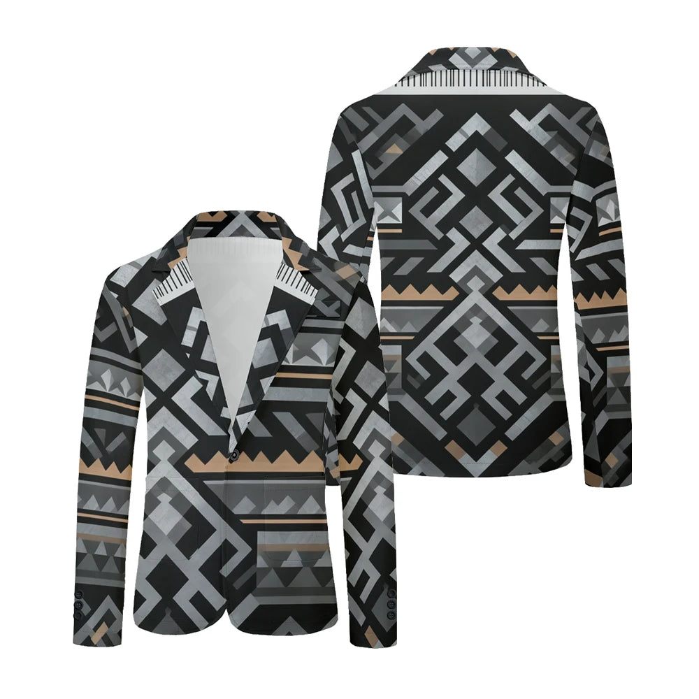 Men Geometric Print Blazers Vintage Modern Oversized Suit Coat Jacket Abstract Stripe Pattern Suit Coat for Daily Casual Wear