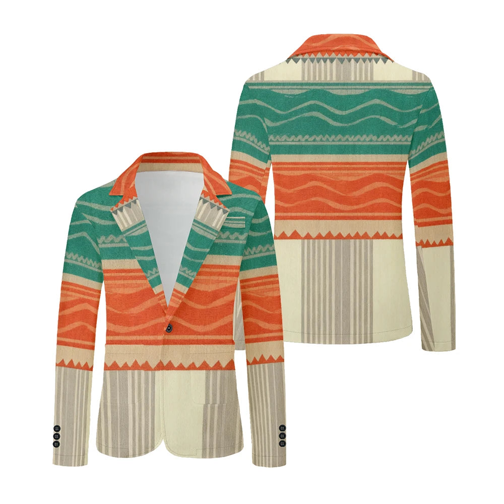 Men Geometric Print Blazers Vintage Modern Oversized Suit Coat Jacket Abstract Stripe Pattern Suit Coat for Daily Casual Wear