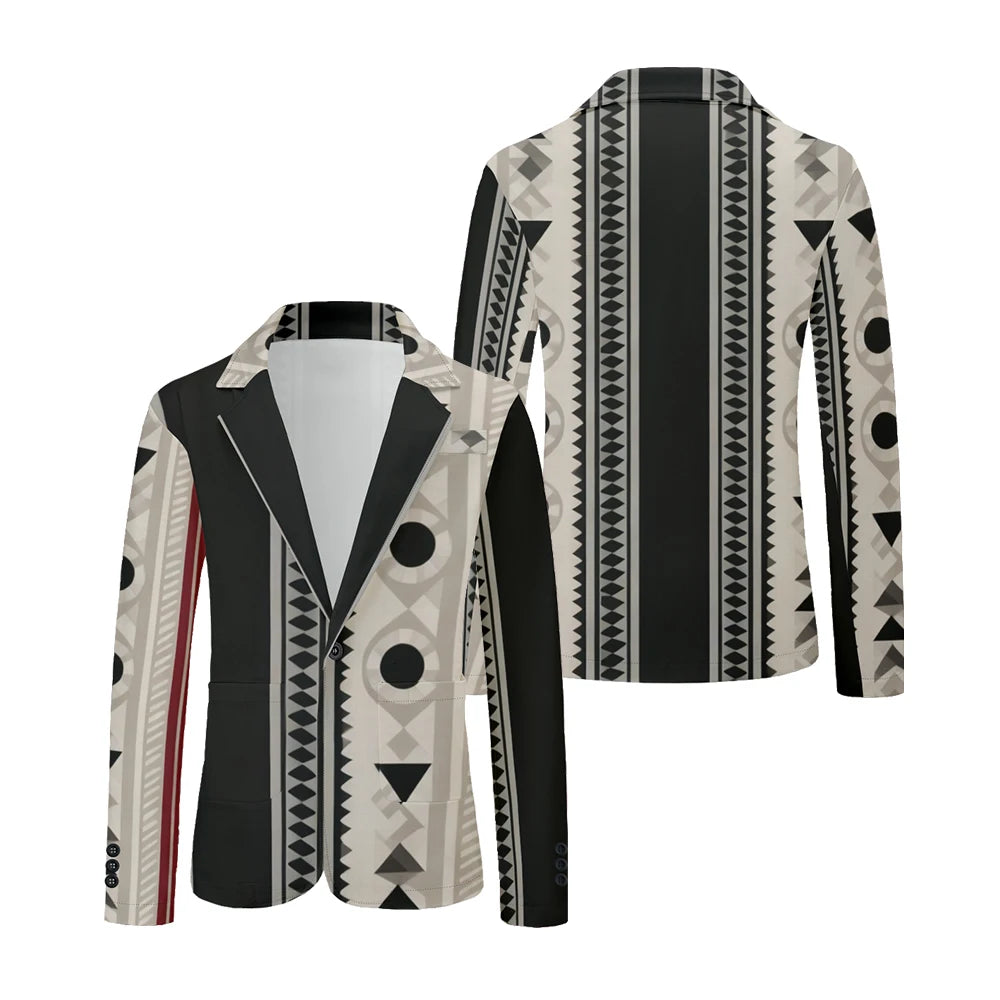 Men Geometric Print Blazers Vintage Modern Oversized Suit Coat Jacket Abstract Stripe Pattern Suit Coat for Daily Casual Wear