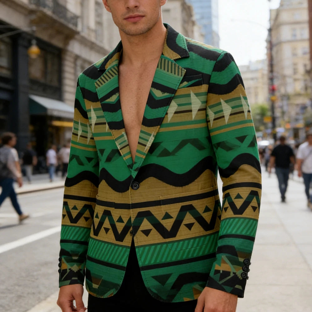 Men Geometric Print Blazers Vintage Modern Oversized Suit Coat Jacket Abstract Stripe Pattern Suit Coat for Daily Casual Wear