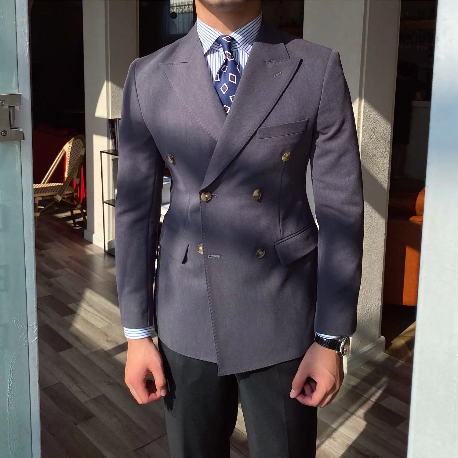 2023 British Style Men Blazers Double Breasted Casual Suit Jacket Wedding Business Dress Coat Social Banquet Tuxedo Costume