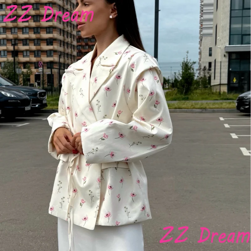 Solid Lapel Blazers For Women Oversize Single Button Long Sleeve With Belt Shoulder Pads Jackets 2025 Autumn Office Lady Outwear