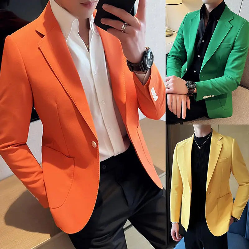 Oversize Thin Male Blazer Plus Big Size Yellow Slim Fit Men&