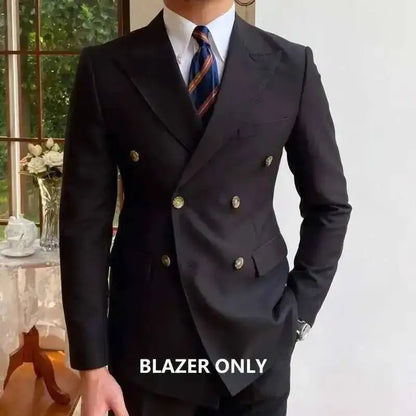 2023 British Style Men Blazers Double Breasted Casual Suit Jacket Wedding Business Dress Coat Social Banquet Tuxedo Costume