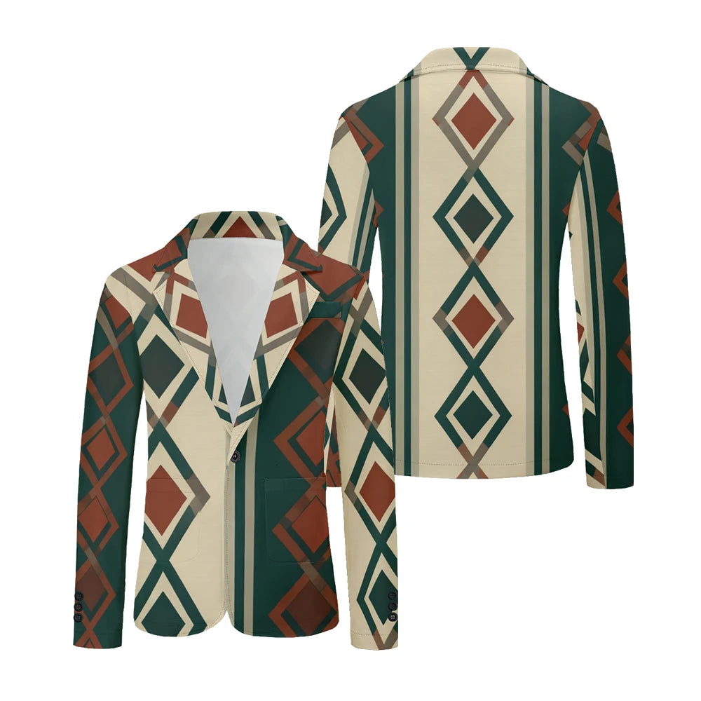 Men Geometric Print Blazers Vintage Modern Oversized Suit Coat Jacket Abstract Stripe Pattern Suit Coat for Daily Casual Wear