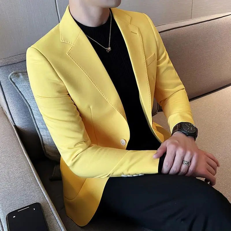 Oversize Thin Male Blazer Plus Big Size Yellow Slim Fit Men&