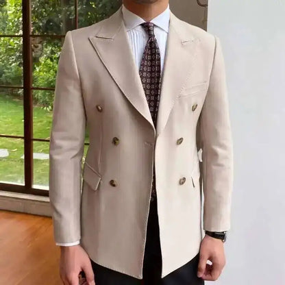 2023 British Style Men Blazers Double Breasted Casual Suit Jacket Wedding Business Dress Coat Social Banquet Tuxedo Costume