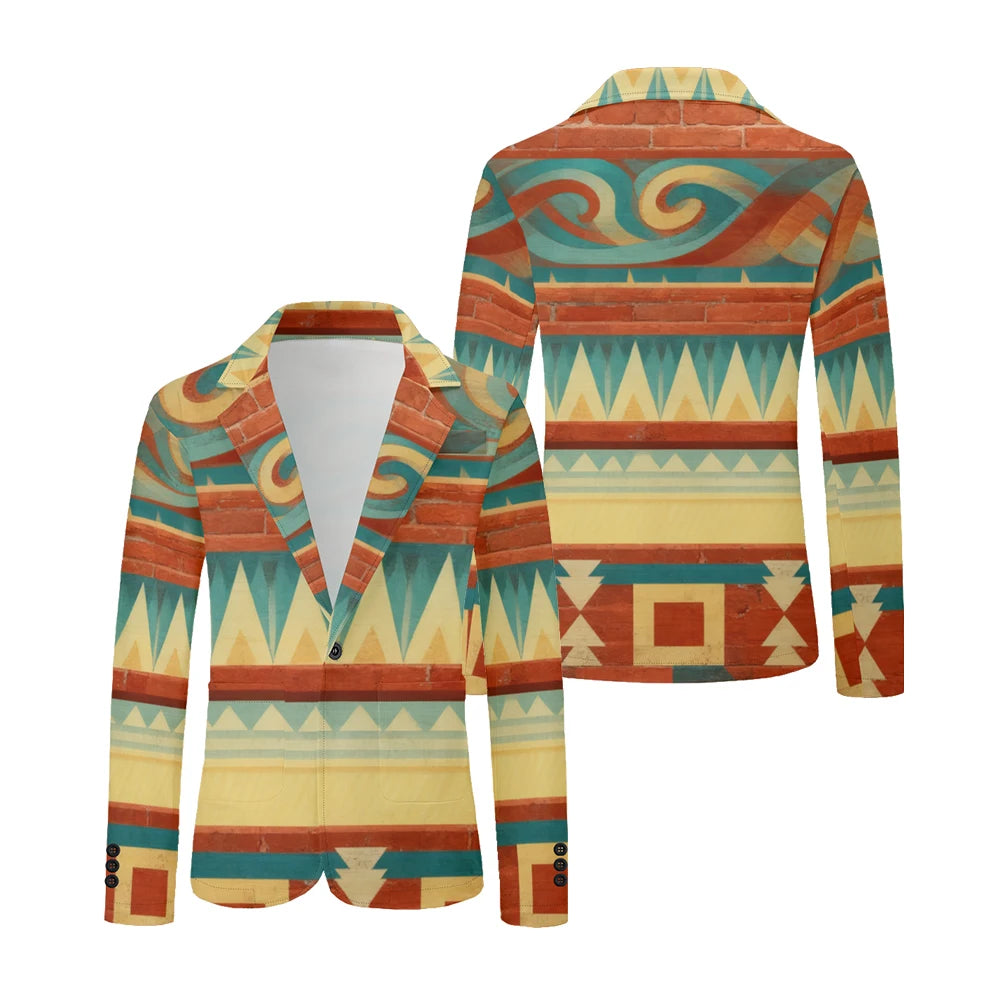 Men Geometric Print Blazers Vintage Modern Oversized Suit Coat Jacket Abstract Stripe Pattern Suit Coat for Daily Casual Wear