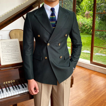 2023 British Style Men Blazers Double Breasted Casual Suit Jacket Wedding Business Dress Coat Social Banquet Tuxedo Costume