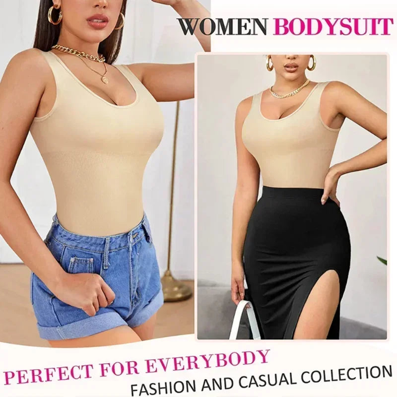 Body Shapewear for Women Seamless Solid Shaping Full Bodysuit Crew Neck Tummy Control Slimming Body Shaper Underwear &amp; Shapewear