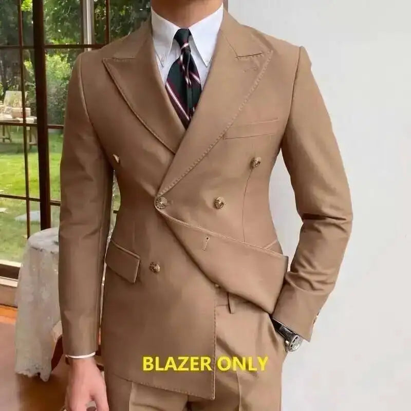 2023 British Style Men Blazers Double Breasted Casual Suit Jacket Wedding Business Dress Coat Social Banquet Tuxedo Costume